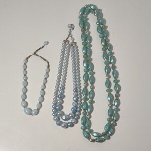 Blue and Gold Beaded Necklace Set